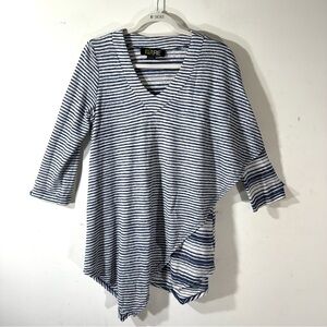 Pure Essence Mixed Stripe Blue V Neck Tunic Top